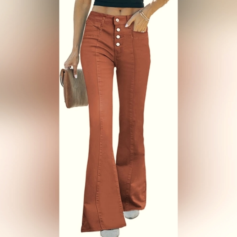 Forever 21 Orange Brown Flare Front Button Pants Size OX